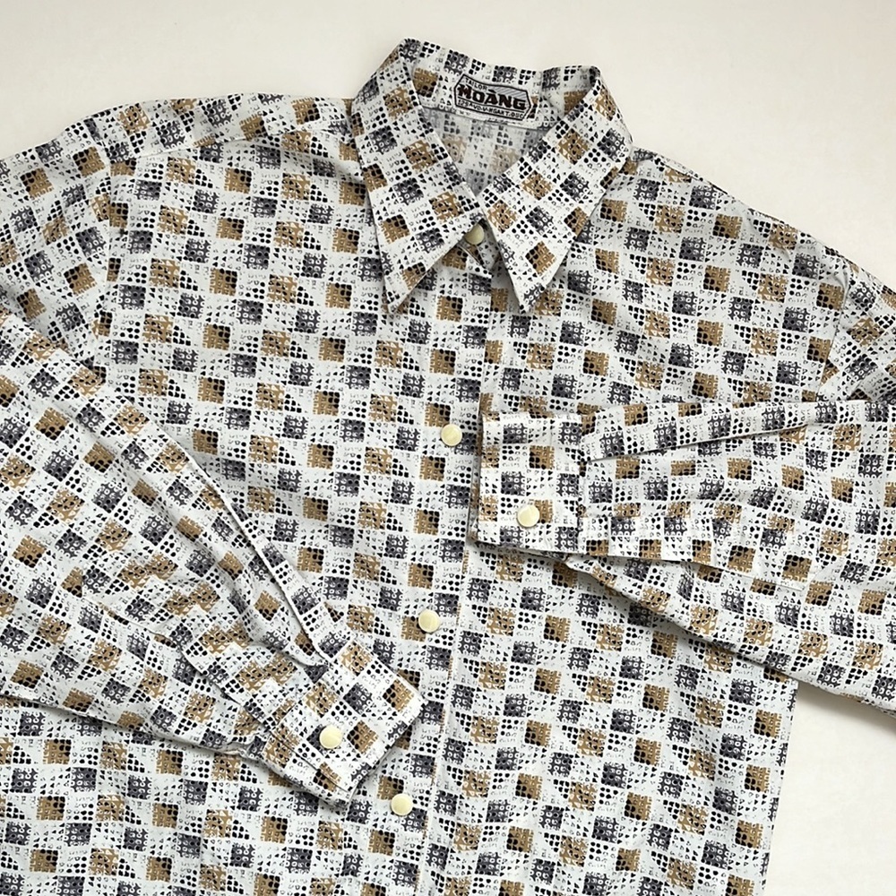 Vintage 80s Cotton Button Down Geometric Design Pattern Blouse Top XSP
